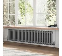 Go Bathrooms Utopia Grey Horizontal Radiator 300 x 1370mm Traditional Cast Iron Style 2 Column Anthracite Central Heating Living Room Radiator