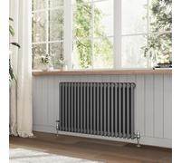 Go Bathrooms Utopia Grey Horizontal Radiator 600 x 1010mm Traditional Cast Iron Style 2 Column Anthracite Central Heating Living Room Radiator