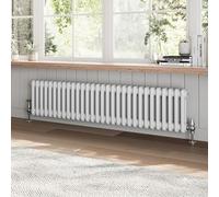 Go Bathrooms Utopia White Horizontal Radiator 300 x 1370mm Traditional Cast Iron Style 2 Column White Central Heating Living Room Radiator