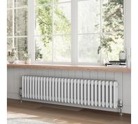 Go Bathrooms Utopia White Horizontal Radiator 300 x 1370mm Traditional Cast Iron Style Triple Column White Central Heating Living Room Radiator
