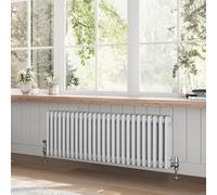 Go Bathrooms Utopia White Horizontal Radiator 400 x 1190mm Traditional Cast Iron Style Triple Column White Central Heating Living Room Radiator