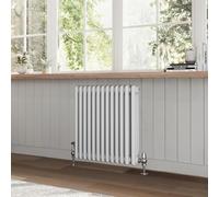 Go Bathrooms Utopia White Horizontal Radiator 600 x 605mm Traditional Cast Iron Style Triple Column White Central Heating Living Room Radiator