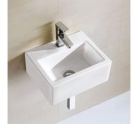Go Bathrooms Wall Hung Sink Modern Square Wall Cloakroom Hand Wash Basin 320mm x 280mm Small En-Suite Sink with Tap Hole Rectangle Ceramic Gloss Finish