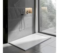 Go Bathrooms White Slate Effect Shower Tray 1600 x 700 mm Rectangular Shower Base with Hidden Waste, Anti-Bacterial Surface-Low Profile Shower Tray for Enclosures