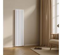 Go Bathrooms White Tall Vertical Radiator 1500mm x 380mm Oval Double Panel Designer Radiator White Double Round Column Modern Living Room Central Heating Rad | Edworth