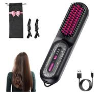 Go Brush Pro,Cordless Hair Straightener Brush - Portable Hair Brush for Travel,20s Fast Heating,3 Heating Settings,Portable Rechargeable Design with 9600mAh Battery,Touch Up On-The-Go (Rose red)