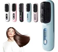 Go Brush Pro: Cordless Hair Straighteners Brush, Portable Hair Mini Straightener Brush for Hairs Styling, Rechargeable Heated Styling Brushes for Travel &Daily (Blue)