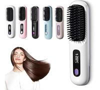 Go Brush Pro: Cordless Hair Straighteners Brush, Portable Hair Mini Straightener Brush for Hairs Styling, Rechargeable Heated Styling Brushes for Travel &Daily (White)