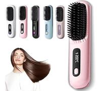 Go Brush Pro: Cordless Hair Straighteners Brush, Portable Hair Mini Straightener Brush for Hairs Styling, Rechargeable Heated Styling Brushes for Travel &Daily (Pink)