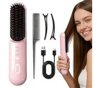 Go Brush Pro, Cordless Hair Straighteners, Portable Hair Straighteners, 30-Second Fast Heating,4 Temperature Settings,Dual MCH Ceramic Technology for All Hair Types,Travel,Work & Busy Mornings (Pink)