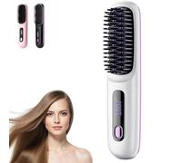 Go Brush Pro, Fast Heating Go Brush Pro Hair for Curly Manes, Cordless Hair Straightener Brushs with Temperature Display, 3 Temps, Portable Straightener Comb for Travel(White)
