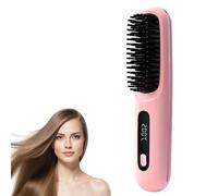 Go Brush Pro, Fast Heating Go Brushs Pro Hair for Curly Hairs, Cordless Hairs Straightener Brushs with Temperature Display, 3 Temps, Portable Straightener Brush for Travel(Pink)