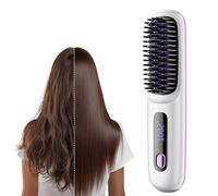 Go Brush Pro Portable Cordless Hair Straightener Brush, Rechargeable Heated Styling Brushes for Travel & Everyday Use, Hair-Friendly & Long-Lasting Design (White)