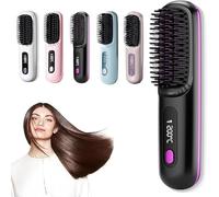Go Brush Pro - Portable Cordless Hair Straightener Brush - Rechargeable Heated Styling Brushes for Travel & Everyday Use, Hair-Friendly & Long-Lasting Design (Black)