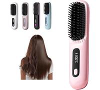 Go Brush Pro Portable Cordless Hair Straightener Brush, Rechargeable Heated Styling Brushes for Travel & Everyday Use, Hair-Friendly & Long-Lasting Design (Pink)