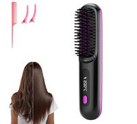Go Brush Pro - Portable Mini Cordless Electric Hair Straightener Brush for Women Travel with LCD Temperature Display, 2000mAh Fast Heating Wireless Ceramic Straightening Comb (Black)