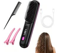 Go Brush Pro UK Cordless Hair Straightener Brush Portable for Daily Use | Rechargeable Ionic Straighteners Brushes with LED Display & 3-Speed Heat for Travel,Home & Office Touch-Ups Hairs Styling