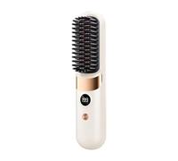 Go Brush Pro UK,Portable Hair Straightener Brush,4 Temperature Adjustable LED Display Fast Heating Travel Cordless Electric Hot Brushs Curly Hair Styling Detangling Comb Beige