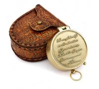 "Go Confidently" Thoreau Quote Engraved Brass Compass with Embossed Leather Case - Antique Maritime Nautical Collectible for Travel, Desktop Decor & Gifting