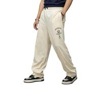 Go Devil Men's Gothic Cross Print Streetwear Joggers Stripe Sweatpants Unisex Regular Trousers for Relaxed Fit Track Pants, Cream, 3X-Large