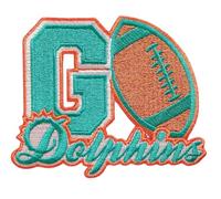 GO Dolphins Embroidered Iron-On Sew-On Patch,Rugby 3.5 x 3.0 Inches