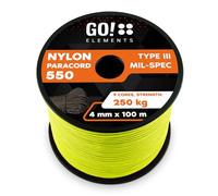 GO!elements 100m Paracord made of Nylon Rope - 4mm Paracord 550 Type III - suitable as Drawstring Cord, Washing Line Rope, etc. | Max. 250kg, Color:Neon