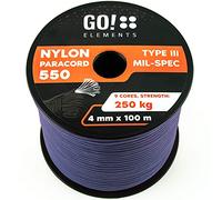 GO!elements 100m Paracord made of Nylon Rope - 4mm Paracord 550 Type III - suitable as Drawstring Cord, Washing Line Rope, etc. | Max. 250kg, Color:Gray-Blue