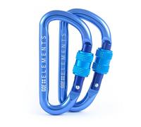 GO!elements 2 Pack Premium Aluminium Carabiner Hooks, D-Shape, Screw Lock, WAVE Color, Ideal for Hiking, Camping, Trekking, Sailing