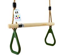 GO!elements Trapeze Garden Swing - Children's Swing Outdoor Indoor - Swing Seat Swing Board Board Swing for Children to Swing - Height Adjustable - Non-Slip - Colour: Green