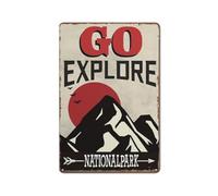 Go Explore Tin Sign Red Sun Sunrise Over Mountain Peaks Metal Signs Iron Wall Art Poster Home Bar Kitchen Coffee Man Cave Garage Wall Decor Art Tin Sign 8x12 Inch
