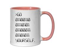 Go F*ck Yourself in Binary Ceramic Tea Coffee Mug Pink