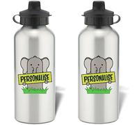 Go Find A Gift Personalised Kids Elephant Aluminium Silver Water Bottle 600ml Back to School Birthdays Christmas