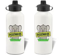 Go Find A Gift Personalised Kids Elephant Aluminium White Water Bottle 600ml Back to School Birthdays Christmas