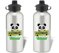 Go Find A Gift Personalised Kids Panda Aluminium Silver Water Bottle 600ml Back to School Birthdays Christmas