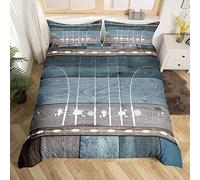Go Fishing Bedding Set Fishing Line Fish Comforter Cover Fishing Gifts for Men,Rustic Wooden Plank Duvet Cover Fishings Rods Bed Sets Double,Fish Fancier Room Decor Dad Gift for Fathers Day,Grey Blue