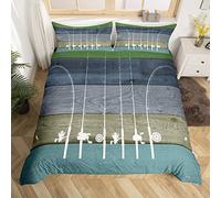 Go Fishing Bedding Set Fishing Line Fish Comforter Cover Fishing Gifts for Men,Rustic Wooden Plank Duvet Cover Fishings Rods Bed Sets Double,Fish Fancier Room Decor Dad Gift for Fathers Day,Rainbow