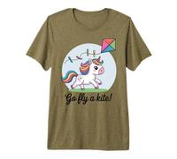 Go Fly a Kite! Cute Happy Unicorn Flying Kite Premium T-Shirt