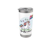 Go Fly a Kite! Cute Happy Unicorn Flying Kite Stainless Steel Insulated Tumbler