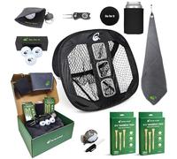 Go For It Golf Essentials Box - Complete Golfer's Set with Golf Balls, Dual-Length Tees, Towels, Ball Mark Repair Tool, Marker Holder, Chipping Net & Can Sleeve Accessories - for Men & Women Golfers