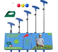Go For It Golf Kids Putter - Extendable Shaft for Junior Golfers - Adjustable Size for Right and Left Hand - Perfect Training Club for Kids - Includes 3 Balls, Cup with Flag - Blue, 17"-35"