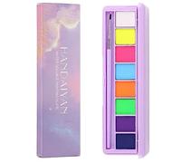 Go Ho 8 Colors Water Activated Eyeliner Palette,Bright Vibrant Fluorescent Colorful Face and Body Paint Makeup,Highly Pigmented Matte and UV Paint Graphic Eyeliner with Eyeliner Brush-01