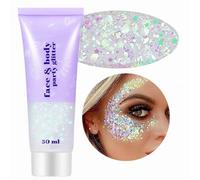 Go Ho Clear White Face Glitter Gel 50ML,Singer Concerts Hair/Lip/Nails/Body Glitter Makeup,Holographic Long Lasting Fine&Chunky Mermaid Sequins Glitters,Festival Accessories Face Gems Gel