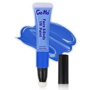 Go Ho Glow UV Neon Blue Face Body Paint,Water Based Bright Color Neon Fluorescent Body Paint with Cushion Applicator,Glow In The Dark Under UV Light Party Halloween Makeup Washable
