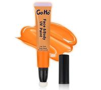 Go Ho Glow UV Neon Orange Face Body Paint,Water Based Bright Color Neon Fluorescent Body Paint with Cushion Applicator,Glow In The Dark Under UV Lighting Party Halloween Makeup Washable