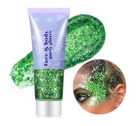 Go Ho Green Face Body Glitter Gel ,Mermaid Holographic Long Lasting Chunky Sequins Glitters for Eye Lip Hair Nails,Festival Rave Accessories,09 Green Glitter 52g