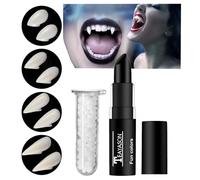 Go Ho Halloween Vampire Fangs Fake Teeth Makeup and Black Lipstick Kit,4 Sizes Halloween Decorations Party Cosplay Props 4 Pairs Vampire Fangs Teeth with Adhesive Glue,Vampire Accessories