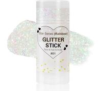 Go Ho Rainbow White Face Glitter Stick,Rotating Use Hair Glitter Stick,Holographic Glitters for Face/Body/Hair/Eye,Sparkling Festival Makeup for Women,01