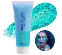 Go Ho Teal Body Glitter Gel,Singer Concerts Teal Face Glitter Makeup,Holographic Long Lasting Chunky Sequins Glitters for Eye Lip Hair Nails,Festival Rave Accessories,52g