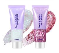 Go Ho White and Pink Body Glitter Set,Singer Concerts Face Glitter Gel Makeup,Holographic Long Lasting Chunky Sequins Glitters for Eye Lip Hair Nails,Festival Accessories