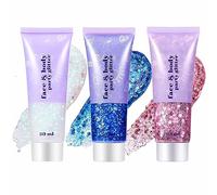 Go Ho White Pink Blue Body Glitter Set,Singer Concerts Face Glitter Gel Makeup,Holographic Long Lasting Chunky Sequins Glitters for Eye Hair Nails,Festival Rave Accessories